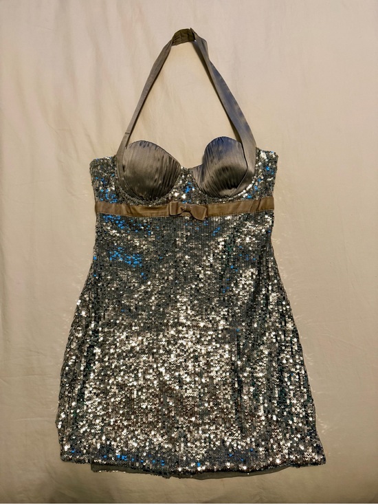 Marciano Dresses & Skirts - Marciano Silver Sequin Halter Dress